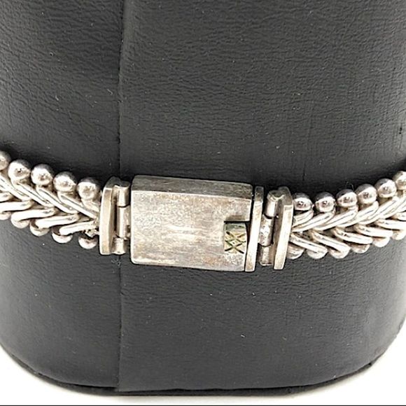 Sterling Silver Woven Bracelet With Abalone Cabochon Gemstone - Picture 2 of 4